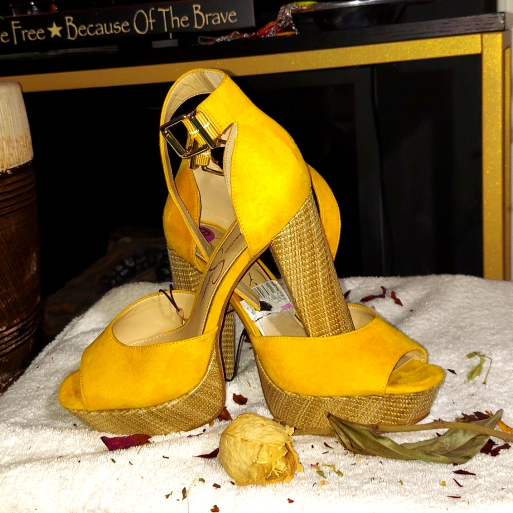 Jessica Simpson Sexy yellow Chunky Platform Heels